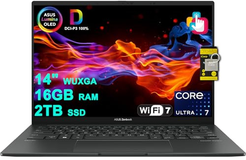 ASUS Zenbook 14 Creator Laptop 14 WUXGA Lumina OLED Touch (500nits HDR, 100% DCI-P3) Intel 16-core Ultra 7 255H (Up to 13 Tops) 16GB RAM 2TB SSD for Business Work Win11 ICP Hub