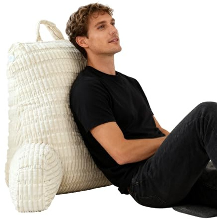 CAIEJSAEN Lesekissen mit RüCkenlehne RüCkenstüTze Geeignet Rückenkissen mit Armlehnen Abnehmbarer für Erwachsene mit Taschen für Bett Und Sofa zum Fernsehen Mobiltelefonen (Beige)