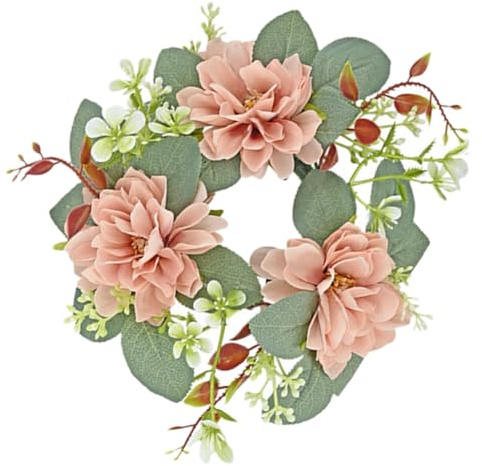 GRADENEVE Corona di candela con fiori, anello artificiale in foglie, decorazione da tavolo fatta a mano, per matrimonio, soggiorno e decorazioni festive