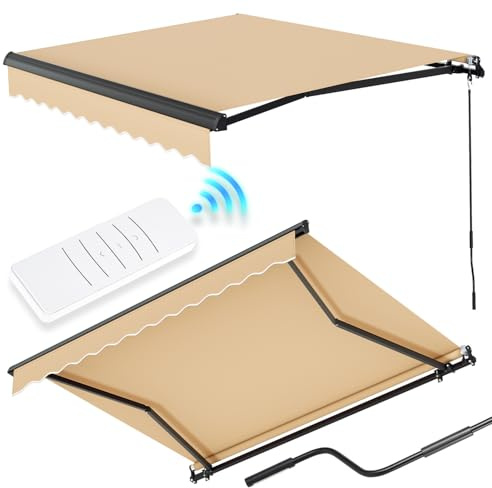 Store électrique à bras articulé, avec télécommande et manivelle, pour balcon et terrasse comme protection solaire, store de terrasse et store de balcon avec angle d'inclinaison réglable jusqu'à 45°