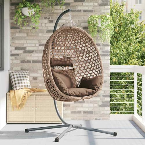 Mokuyary Silla colgante café 104 x 100 x 191 cm sillón relajante de poliratán, mecedora para sala de estar, jardín, terraza, rincón de lectura, exterior, balcón