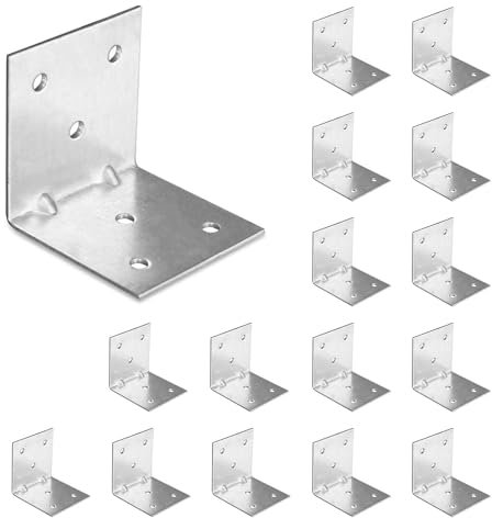 OMIDEAS 15 x Staffe Angolari (50 x 50 x 50) Squadretta giunzione, Staffa angolare a 90 gradi, Connettore di fissaggio per mobili in legno, zincato argento