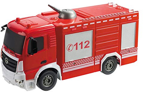 Mondo Motors - Mercedes Antos Fire Truck RC - Camion dei pompieri radiocomandato in scala 1:26 - funzione luci/suoni - Controller 2.4 GHz - Colore rosso - 63516