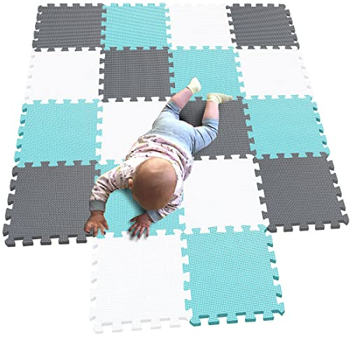 MQIAOHAM® 18 Pieces Puzzle Play Mats, Soft Baby Play Mat, Kids Interlocking Foam Floor Tiles, Carpet Playmats G301018-101108112