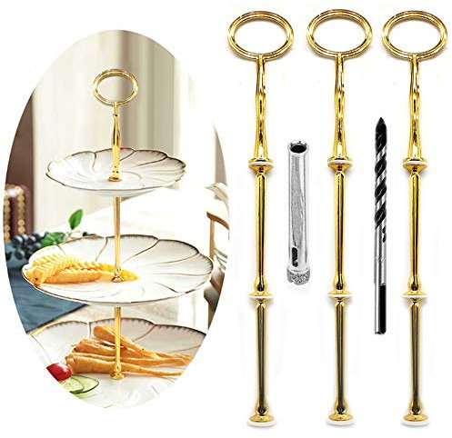 Asta in Metallo Etagère da 2 a 3 a Castello Alzata per Torta Nuziale Torte Stand Supporto per Torte Ovale (Oro, 3 Pezzi)
