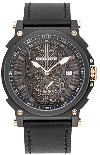 Police Unisex Erwachsene Analog Quarz Uhr mit Leder Armband PL15728JSB.02