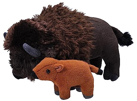 WILD REPUBLIC Mom and Baby Bison, Großes Kuscheltier, 38 cm, Geschenkidee für Kinder, Kuscheltier mit Baby, Riesen-Stofftier aus recycelten Wasserflaschen, Braun