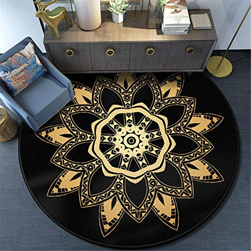 Topinged Runder moderner klassischer Teppich Schwarz-Gold-Muster, für Wohnzimmer Schlafzimmer Sofa Garderobe Stuhl Matte Weicher Rutschfester Teppich-Durchmesser 60CM