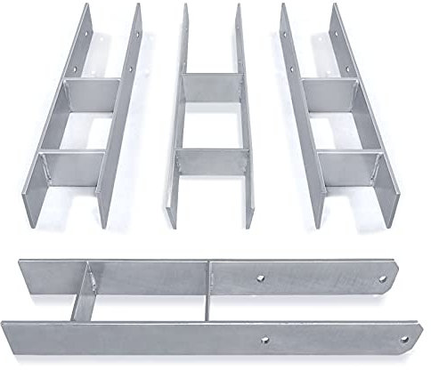 Aufun Lot de 4 supports de poteau en H - Galvanisés à chaud - 121 mm - Ancrage en H - Ancre de poteau- Longueur : 600 mm - Épaisseur du matériau : 5 mm (4 pièces de 121 mm)