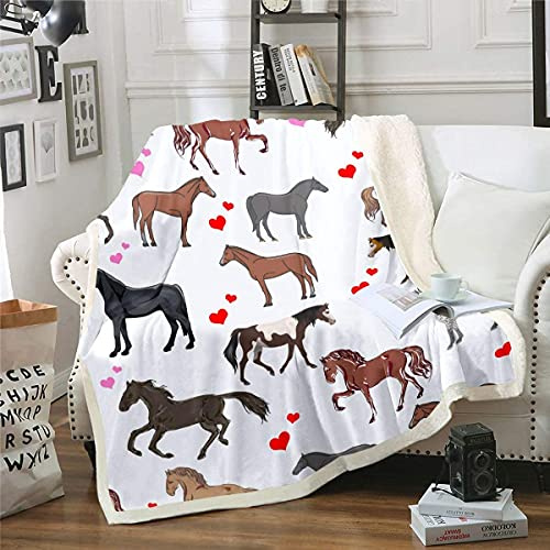 Loussiesd Cute Horse Blanket Throw for Kids Girls Ponies Heart All Season Plush Blanket Couch Sofa Throws Cartoon Farm Animals Horse Baby 30x40