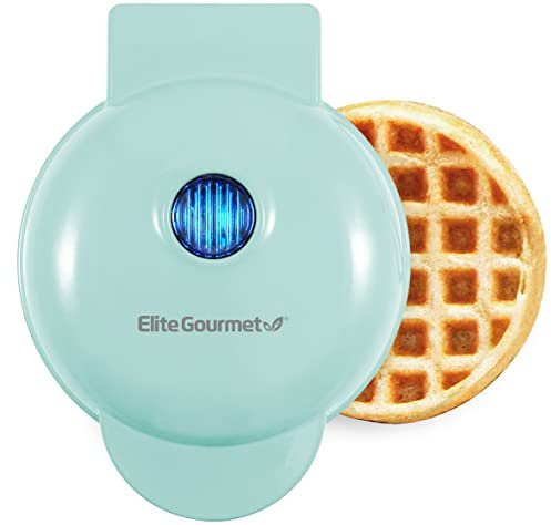 Elite Gourmet EWM015M Minigofrera eléctrica antiadherente, gofres belgas, diseño compacto, patata rallada, ceto, aperitivos, sándwiches, huevos, fácil de limpiar, menta