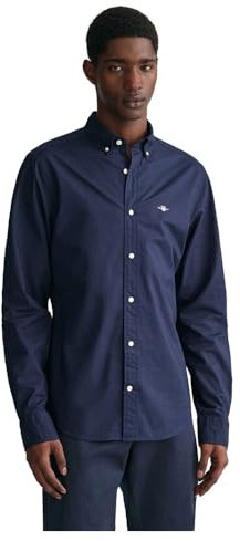 GANT Slim POPLIN skjorta för män, klassisk skjorta, marinblå, standard, marinblå, M