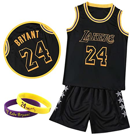 CLZWFZ Basketball Trikot Kit Kinder Fans Trikot Jungen Sportbekleidung Ärmellose Basketballweste Tops und Shorts Sport Set Sommer Trainingsanzug Geschenke für Jungen Grils,Schwarz,XL