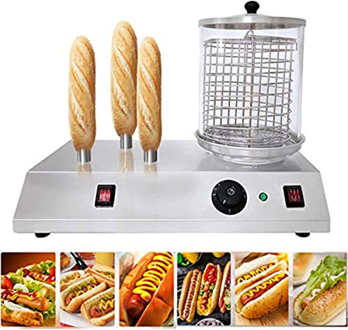450 Appareil à Hot-Dog Professionnel, 450 Watt, 30-100 °C, Cylindre en Verre : Diamètre 20 cm, Divisible en Acier Inoxydable,3sticks