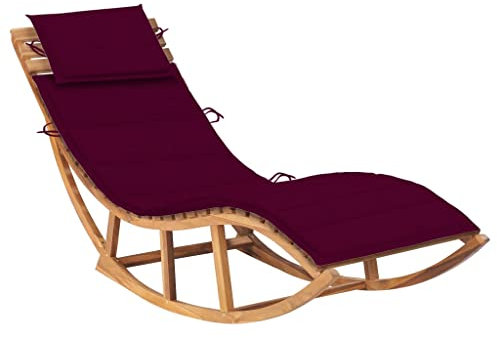 FIRBNUS Schaukelliege mit Auflage Massivholz Teak Balkonmöbel Sonnenliege Holz Schaukelstuhl Outdoor Schwingstuhl Schaukelsessel Schaukelliege Schaukelstuhl Holz Gartenmöbel Gartenliege Holz Weinrot