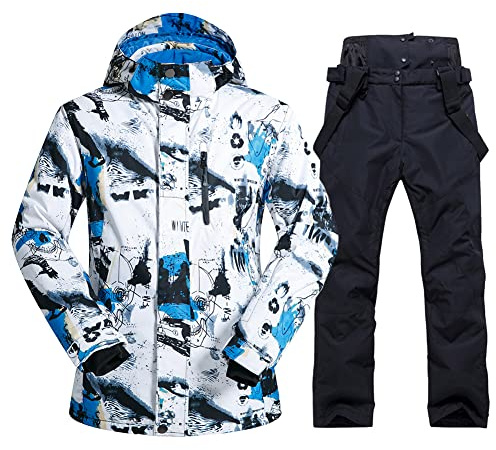 HOTIAN Conjunto de chaqueta y pantalones de esquí para hombre, traje de nieve, invierno, cálido, nieve, esquí, conjuntos impermeables a prueba de viento, juego de snowboard, S