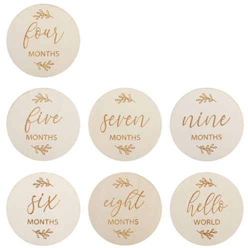 Vanyibro 7-teilige Baby-Meilensteinkarten aus Holz, doppelseitige Meilensteinscheiben für Neugeborene, Duschgeschenkset für Kleinkinder im Alter von 0–12 Monaten