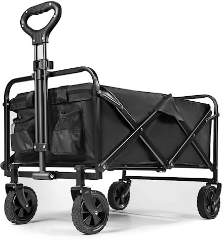 Carro Playa Ruedas Grandes, Carro de Playa Plegable con Manijas de Empuje Ajustables, Carro Transporte Playa ara Jardín Playa Camping
