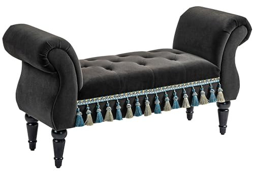 HOMCOM Sitzbank Polsterbank mit Samt-Bezug, Armlehne Bettbank mit Holzrahmen, Schuhbank für Schlafzimmer, Wohnzimmer, Flur 117 x 40 x 58 cm Dunkelgrau