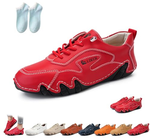 Kvinnor italienska handgjorda promenadskor i läder, utomhus vattentäta halkfria Beck-skor Casual Lättvikts bekväma Slip-on Minimalistiska Sneakers Loafers med mjuk sula(Reddish brown,39 EU)