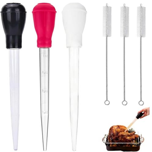 Lot de 6 seringues à viande Turkey Baster de qualité professionnelle - Seringue à viande - Seringue à marinade - Nettoyage facile - Pour barbecue, viande, bœuf, poulet, pâtisseries - M