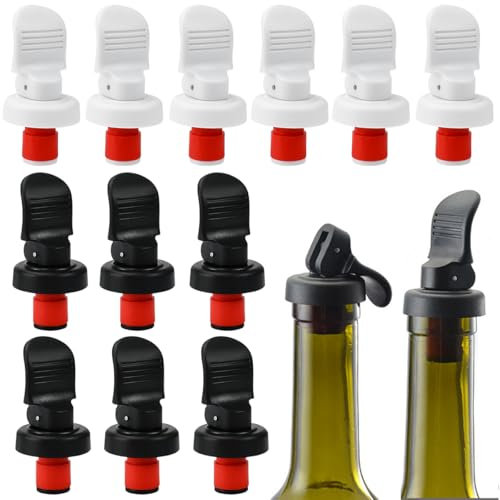 WEFHEF 12 Pezzi Tappi per Bottiglie di Vino, Tappi Ermetici per Vino, Tappo Bottiglie di Birra e Champagne, per Maggior Parte dei Tipi di Bottiglie, Universali, 7 * 3.2cm, (6 Neri + 6 Bianchi)