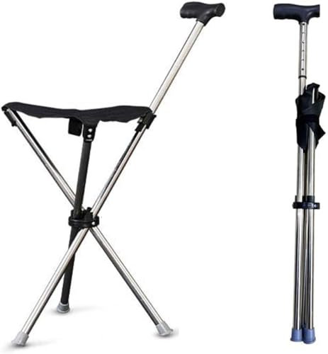 Gmpeccable Tabouret pliable avec bases de canne canne avec siège Canne de marche pliable pour voyage léger équilibrant 150 kg Canne de marche unisexe pour personnes âgées Canne légère 2 en 1 et design
