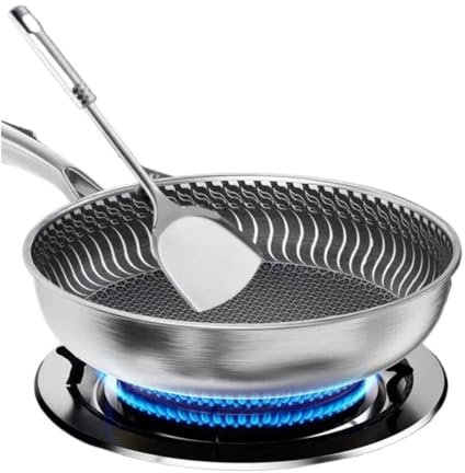 THEDAYBABY Helkropp treskikts rostfritt stål stekpanna 316 rostfritt stål wokpanna dubbelsidig bikakestekpanna lämplig för alla spisar (26 cm)