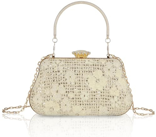 YYW Evening Clutch Bags For Women Floral Pearl Bridal Vintage Handbags Gold
