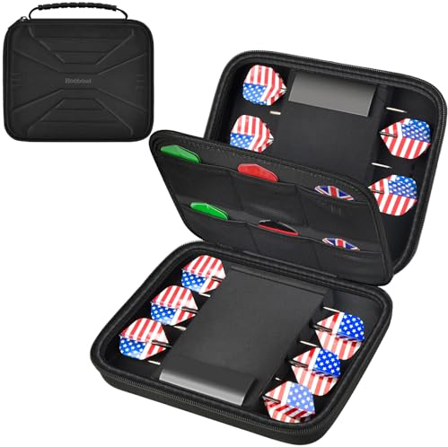 Boobowl Dart Case Holds [12] Darts, Hard Shell Dart Carrying Case for Steel & Soft Tip Darts, Organized Storage for Flights Tips Shafts & Accessories, Zipper Travel Protective Holder (Case Only)