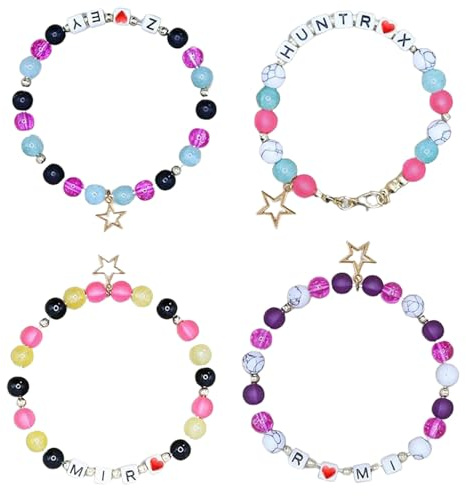 MLPKOI Set med 4 vänskapsarmband för kvinnor och flickor, färgglada elastiska armband med bokstäver och berlocker armband födelsedagspresenter till fester