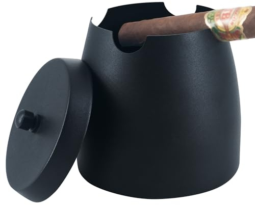 Crefun Zigarrenaschenbecher Groß mit Deckel, Winddicht & Regensicher für Drinnen und Draußen, 4 Zigarrenhalter Abnehmbarer Mittelsteg Rutschfester Boden, Zigarren Zubehör Geschenk für Männer (Large)