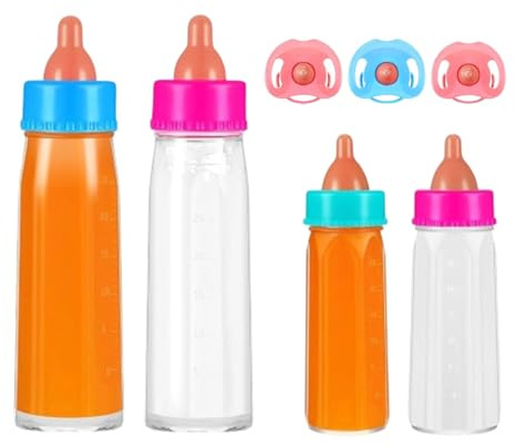 Dockflaska lekset – 9,5 cm babyflaskor, PP-babydockutrustning | kreativt rollspelsleksaksset för småbarn för att öva finmotorik i dockdagis och förskoleålder