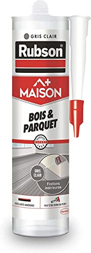 Rubson Maison Mastic Bois & Parquet Gris clair – Mastic acrylique pour tous supports bois et maçonnerie, joints pour intérieur et extérieur – Cartouche de 280 ml
