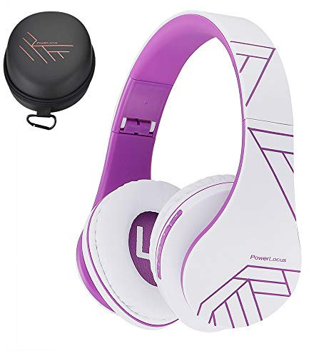 PowerLocus Bluetooth Over-Ear Headphones, Wireless Stereo Foldable Headphones Wireless and Wired Headsets with Built-in Mic, Micro SD/TF, FM for iPhone/Samsung/iPad/PC (White/Violet)