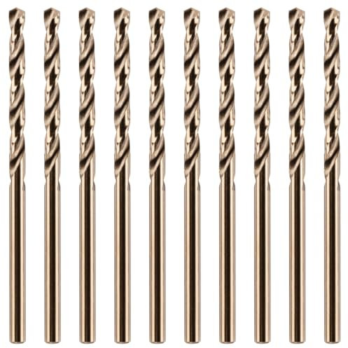 Rennie Tools - Box of 10 x 3.2mm (1/8) HSS Gold Cobalt Jobber Drill Bit Set For Stainless Steel, Hard Metals, Aluminium, Cast Iron, Copper. Twist Drill Bit Sets Supplied In A Box. 3.2mm Drill Bit Set