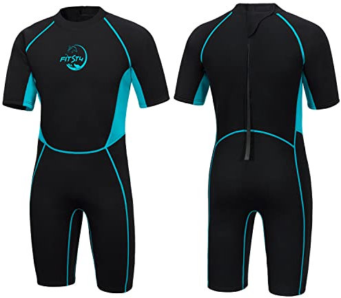 FitsT4 Sports Kinder Shorty Neoprenanzug 2.5mm Neopren Mädchen Kleinkinder Jungen Rückenreißverschluss für Tauchen Schnorcheln Surfen Schwimmen Lessions,Grün,M