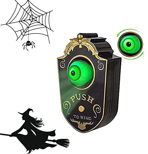 DriSubt Halloween-dekoration, hemsökt dörrklocka, animerad ögonglob, halloween-dekor med läskiga ljud, hemsökt hus, halloweenfest, rekvisita, dekoration (svart)