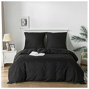 Good Nite Bettwäsche 135x200 2 teilig Schwarz Bettwäsche-Sets Mikrofaser Bettbezug 135x200 cm + 1 Kissenbezug 80x80cm mit Reißverschluss