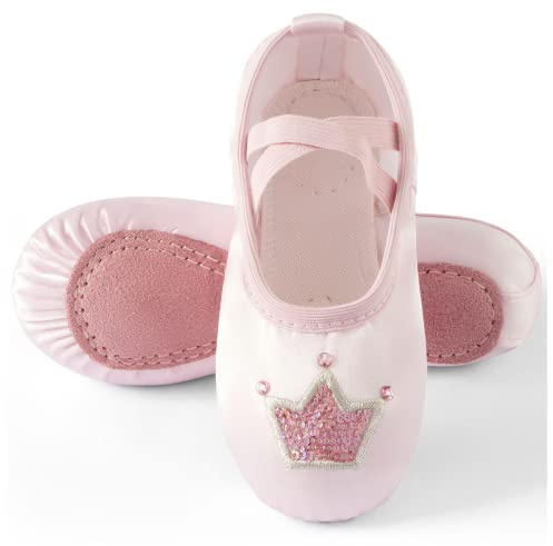 TRIPLE DEER Ballet Shoes for Girls, Satin Dance Practice Slippers Split Soft Leather Flat Sole Yoga Gymnastics Shoes (Toddler/Little/Big Kid)