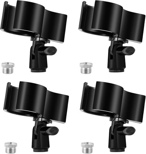 BILIONE 1 grand clip de microphone, support de micro réglable pour microphones avec diamètre extérieur de 3,2 cm à 5,8 cm, avec adaptateur à vis mâle de 1,6 cm vers femelle de 0,95 cm (4)