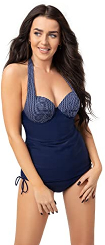 Selente My Secret T8257 Tankini Femme avec Armatures Grande Taille, Triangle Bleu Pois, 48