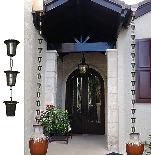 Regenkette Regenkette für Dachrinnen 5 Fuß 8 Fuß 8,5 Fuß Lang, Grüner Alternativer Springbrunnen mit Fallrohrumlenkung für Den Außenbereich, Atemberaubende Regenfängerkette, 1 M, 5 Tassen ( Size : 2m/