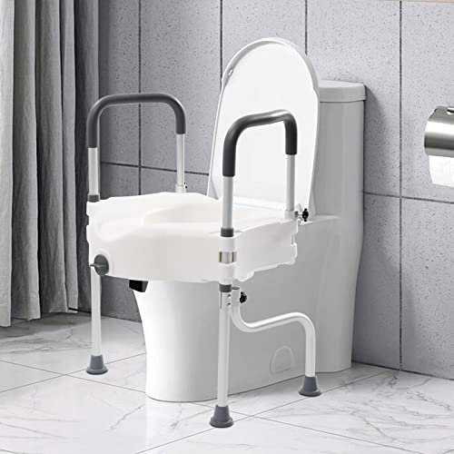 LUNICASHA Toilettensitzerhöhung mit Armlehnen, WC Sitzerhöhung, Aufstehhilfe Toilette, Toiletten Haltegriffe für Senioren