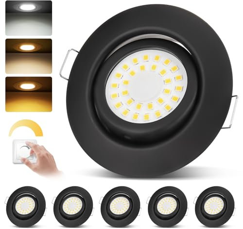 cloksh LED Einbaustrahler 230V Dimmbar Schwarz LED Spots 5W IP44 Einbauleuchten Schwenkbar Deckenspots,Warmweiß 3000K Neutralweiß 4000K Kaltweiß 6000K Einbauspots für Badezimmer Küche Wohnzimmer