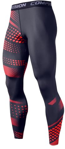 Ruowuhen Pantaloni a Compressione da Uomo Leggings Sportivi, Asciugatura Rapida Calzamaglia Baselayer per Jogging Ciclismo Running Palestra Nero Rosso XL