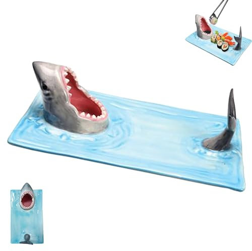 enseak Plateaux À Sushis,Assiette À Tremper Requin en Céramique,Assiette À Sushi Requin,Assiette À Sushi Shark Attack,Shark Sushi Plate,Plateau De Service en Céramique en Forme De Requin