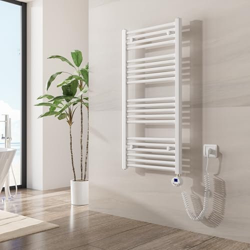 Heilmetz Badheizkörper Elektrisch mit Heizstab 500W Leistung 1000 x 500 mm Weiß Gerade Bad Heizkörper Handtuchwärmer Handtuchtrockner mit Thermostat Timer