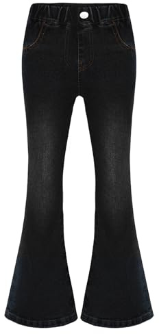 iiniim Enfant Fille Jean Evasé Taille Haute Y2K Pantalon en Denim À Pattes D'eléphant Décontracté Tenue De Danse Jazz Noir 11-12 Ans