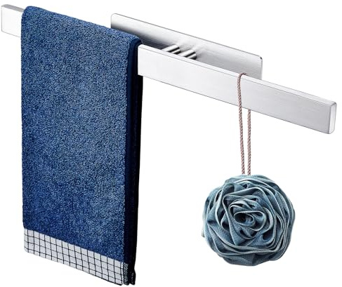 Porta Asciugamani Bagno Adesivo, Porta Salviette per Bagno, Portasciugamani da Parete in Acciaio Inox 304, Appendi Asciugamani Bagno Adesivo, Portaasciugamano Adesivo Senza Foratura, Argento (41CM)
